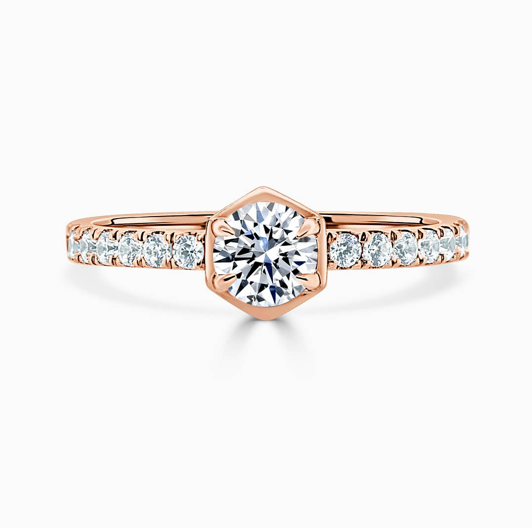 18ct Rose Gold Round Brilliant Geo Hexagon With Cutdown Engagement Ring