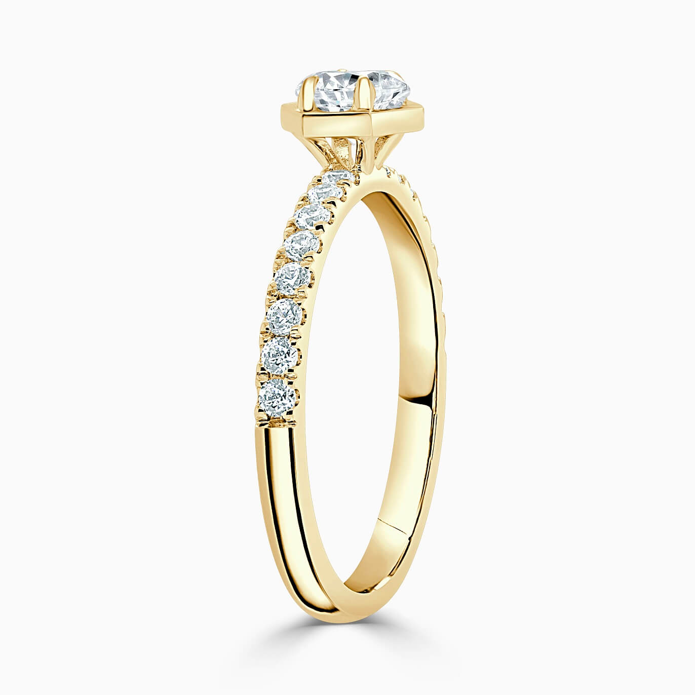 18ct Yellow Gold Round Brilliant Geo Hexagon With Cutdown Engagement Ring