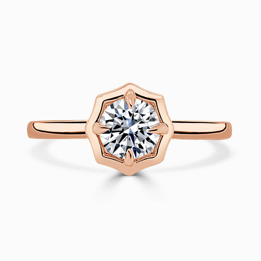 18ct Rose Gold Round Brilliant Geo Octagon Engagement Ring