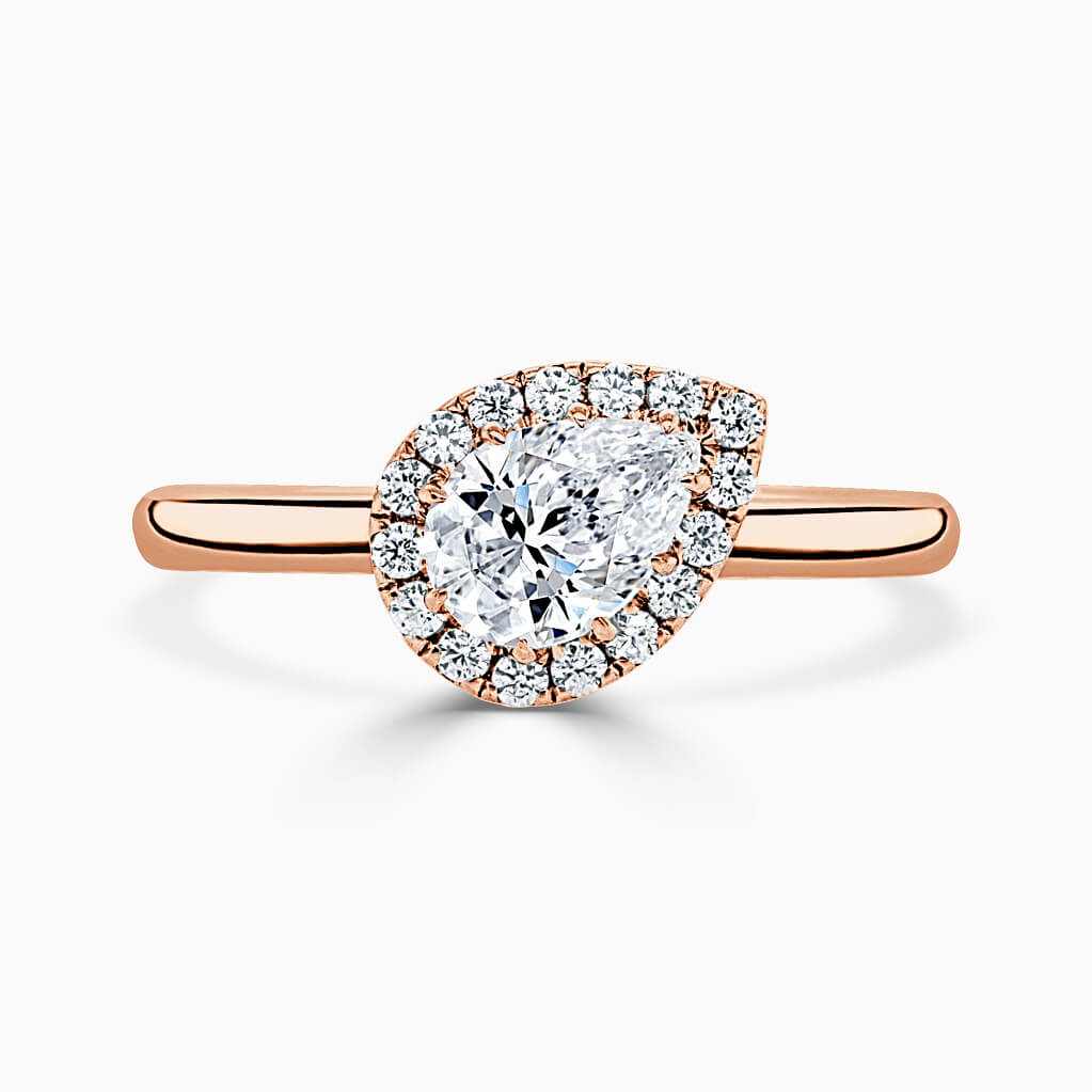 18ct Rose Gold Pear Shape Side Halo Engagement Ring