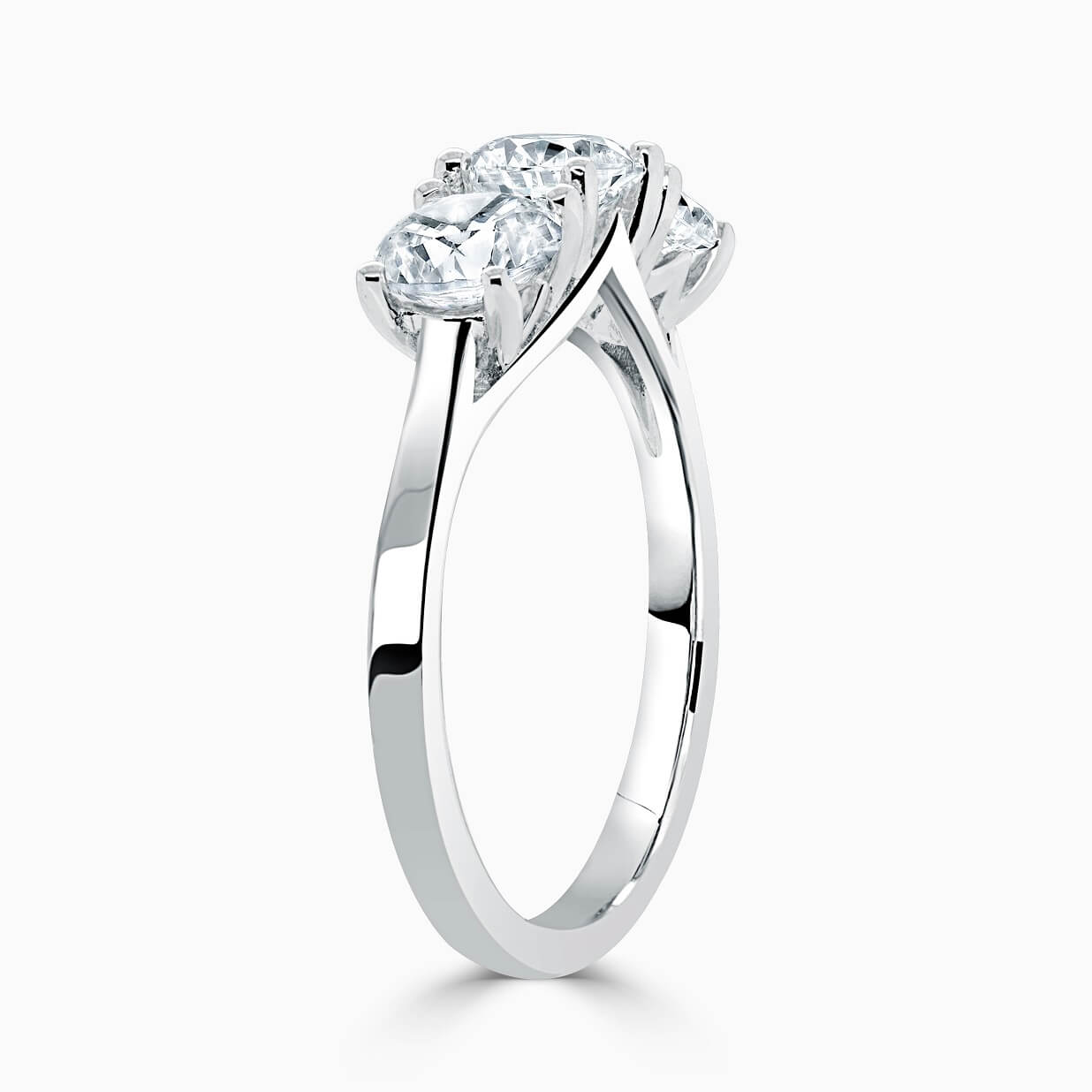 Platinum Round Brilliant 3 Stone Crossover Engagement Ring