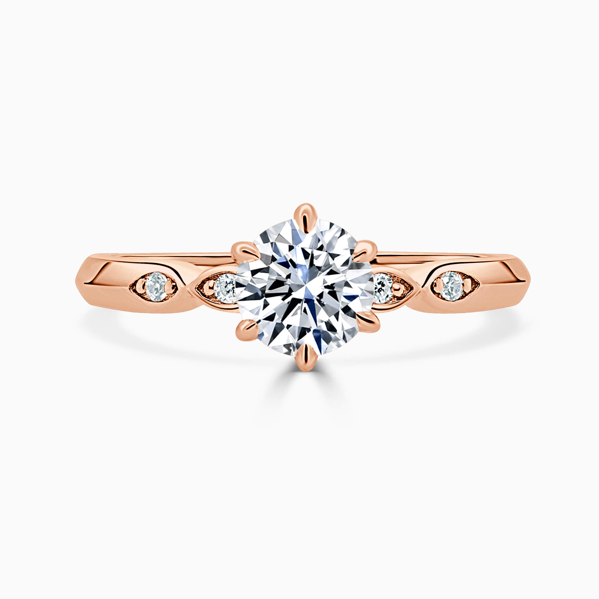 18ct Rose Gold Round Brilliant 6 Claw With Vintage Pave Engagement Ring