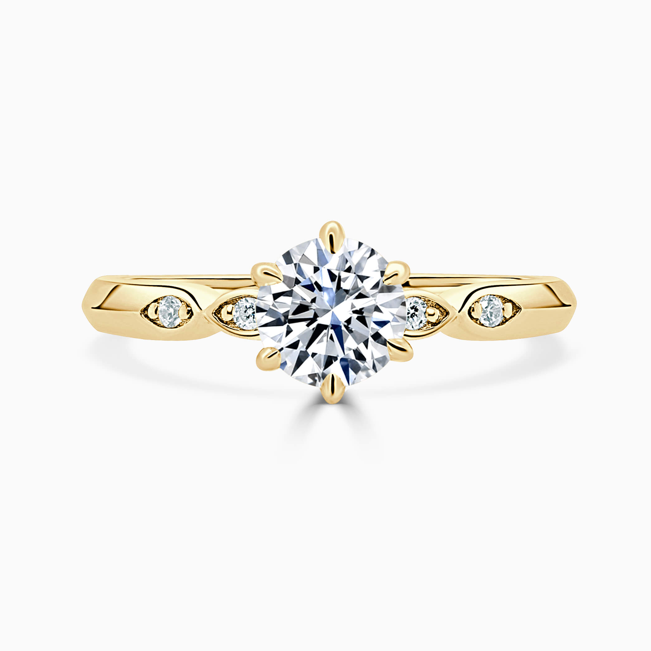 18ct Yellow Gold Round Brilliant 6 Claw With Vintage Pave Engagement Ring