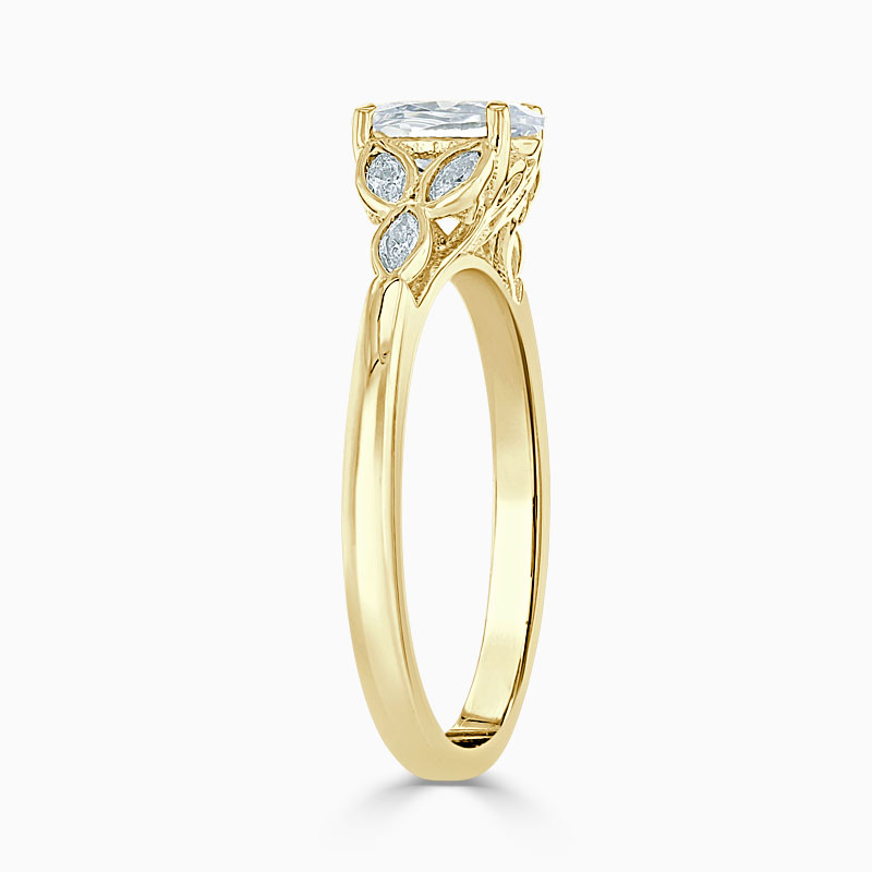 18ct Yellow Gold Oval Shape Leaf Engagement Ring