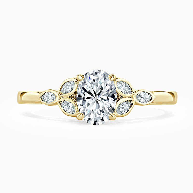 18ct Yellow Gold Oval Shape Leaf Engagement Ring