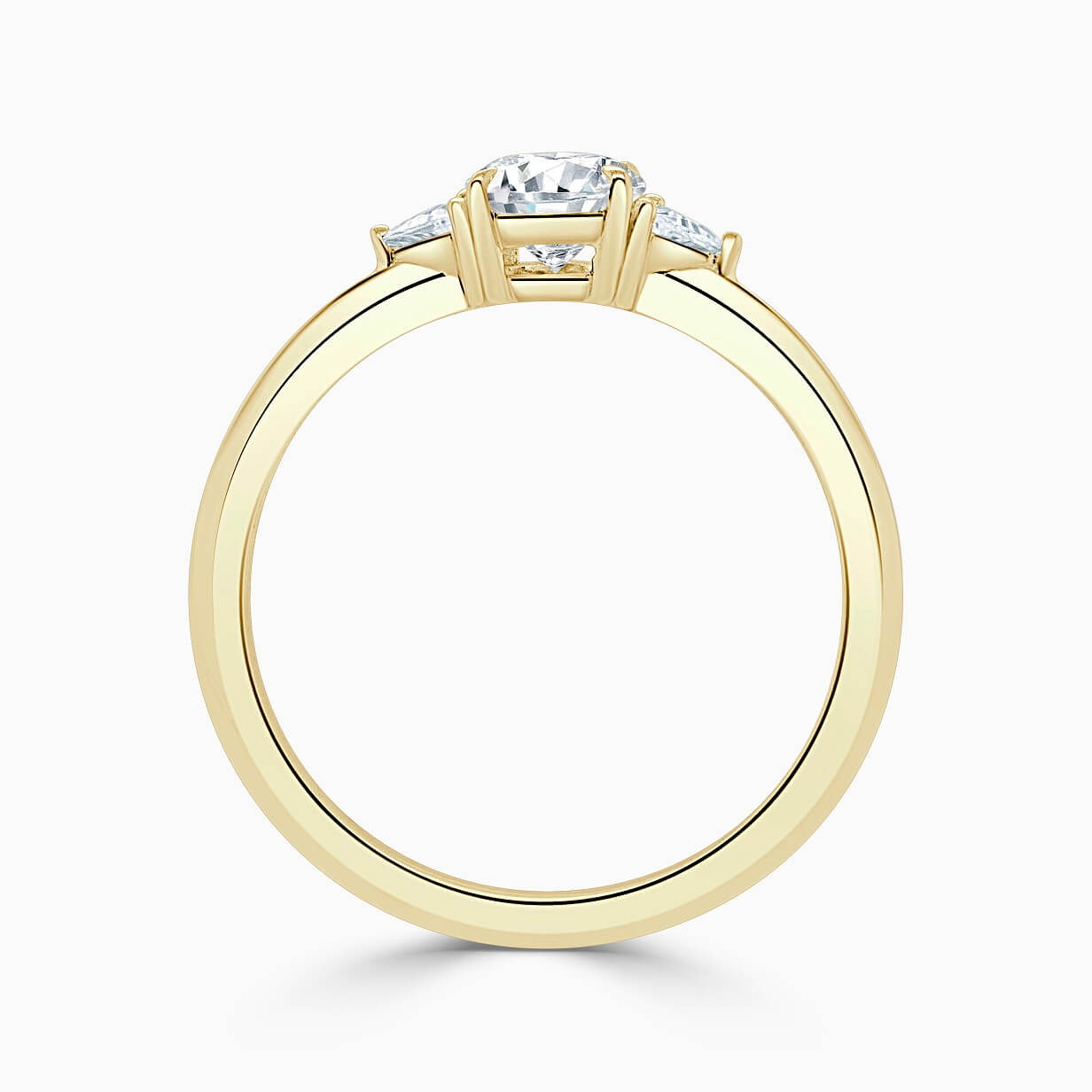 18ct Yellow Gold Oval Shape 3 Stone With Trillions Engagement Ring