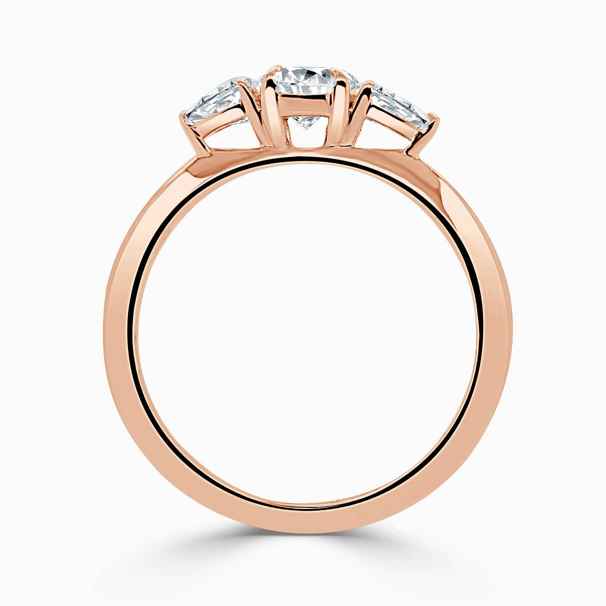 18ct Rose Gold Round Brilliant 3 Stone Knife Edge with Pears Engagement Ring
