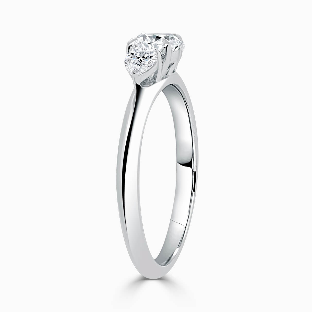 Platinum Round Brilliant 3 Stone Knife Edge with Pears Engagement Ring