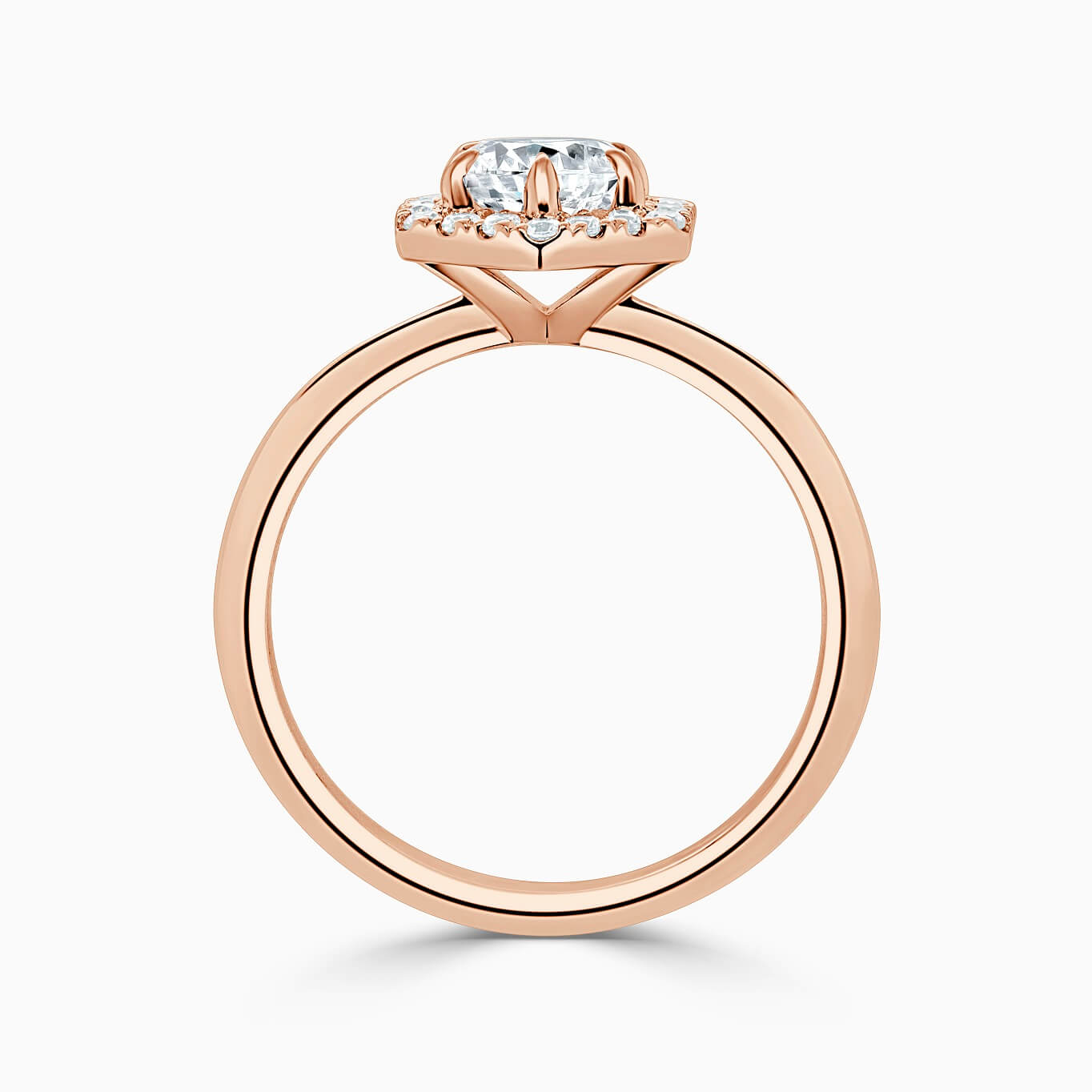 18ct Rose Gold Round Brilliant Geo Hexagon Halo Engagement Ring