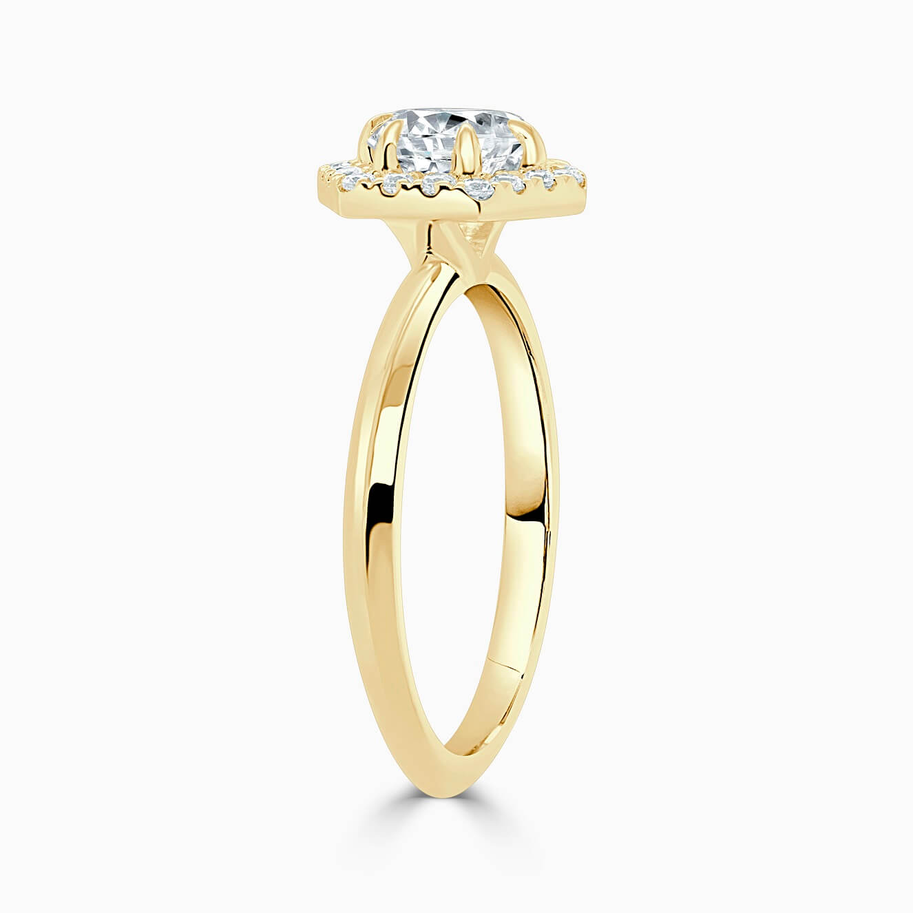 18ct Yellow Gold Round Brilliant Geo Hexagon Halo Engagement Ring