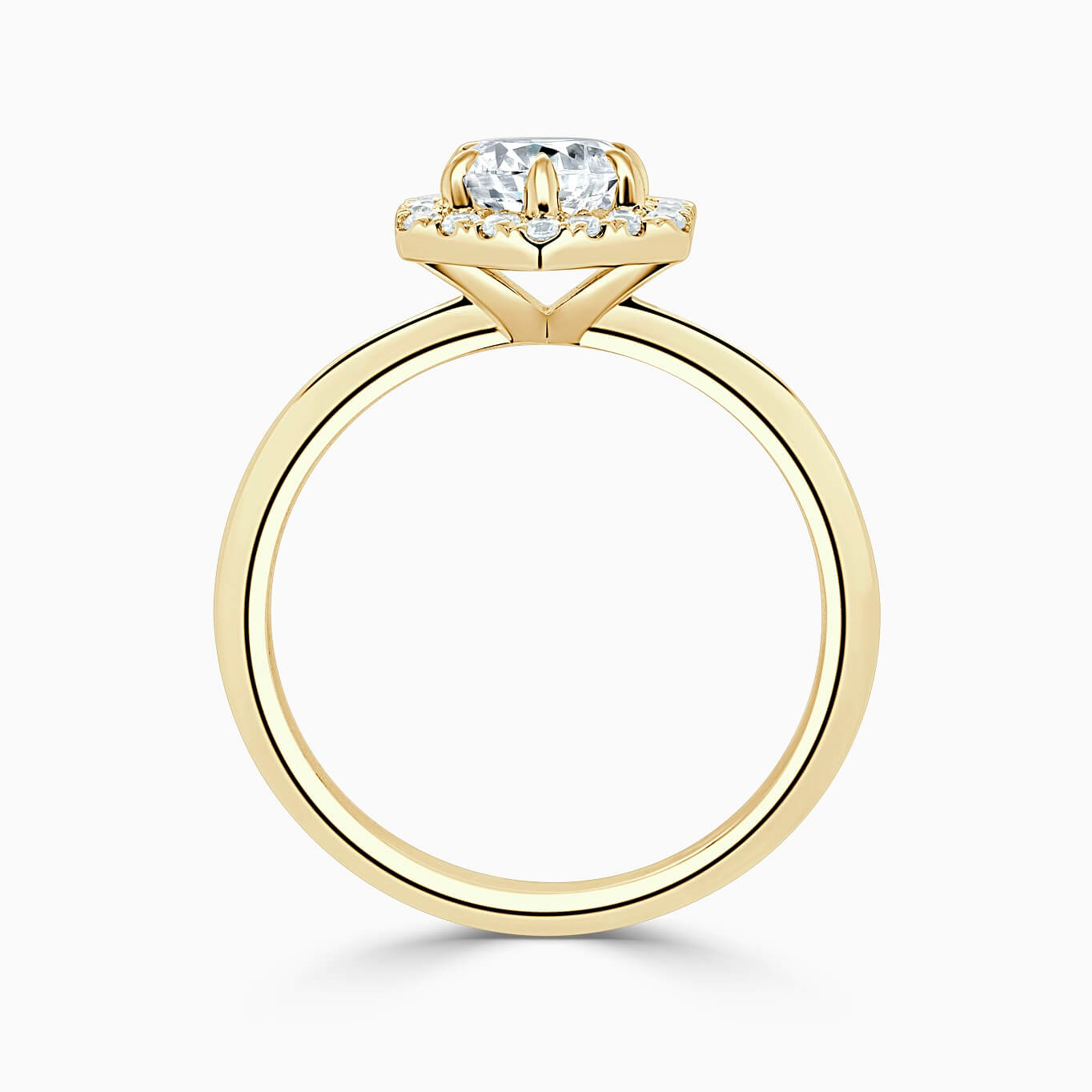 18ct Yellow Gold Round Brilliant Geo Hexagon Halo Engagement Ring
