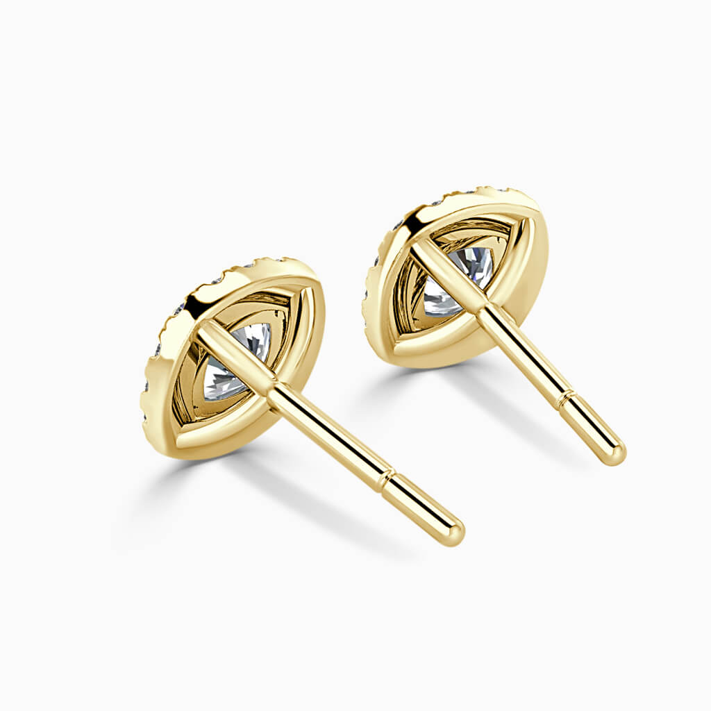 18ct Yellow Gold Cushion Cut Halo Diamond Stud Earrings Diamond Earrings