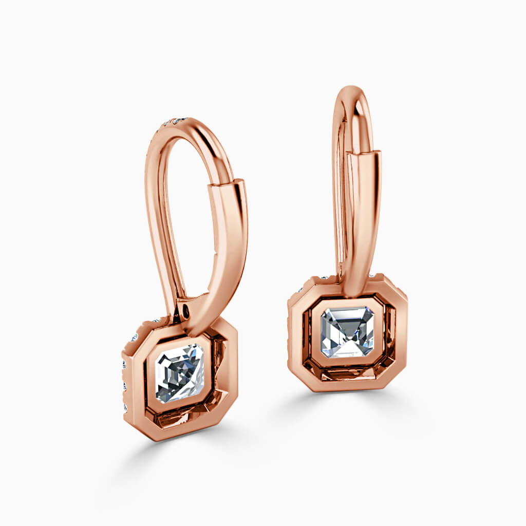 18ct Rose Gold Asscher Cut Cutdown Diamond Drop Halo Earrings Diamond Earrings