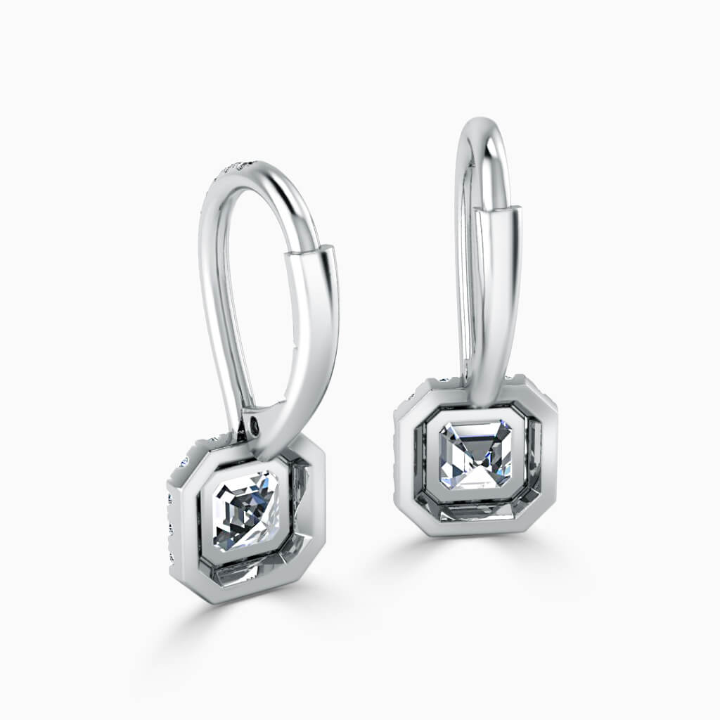 18ct White Gold Asscher Cut Cutdown Diamond Drop Halo Earrings Diamond Earrings