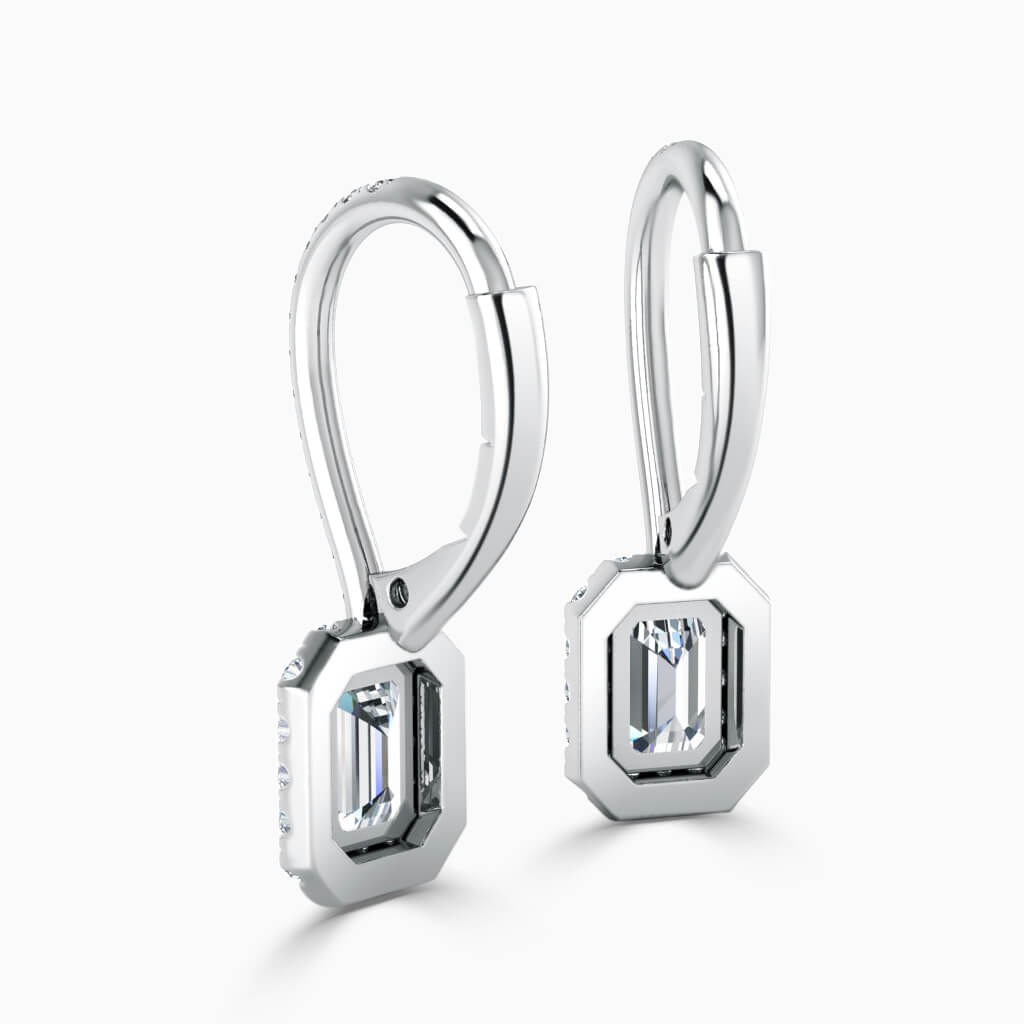 18ct White Gold Emerald Cut Cutdown Diamond Drop Halo Earrings Diamond Earrings