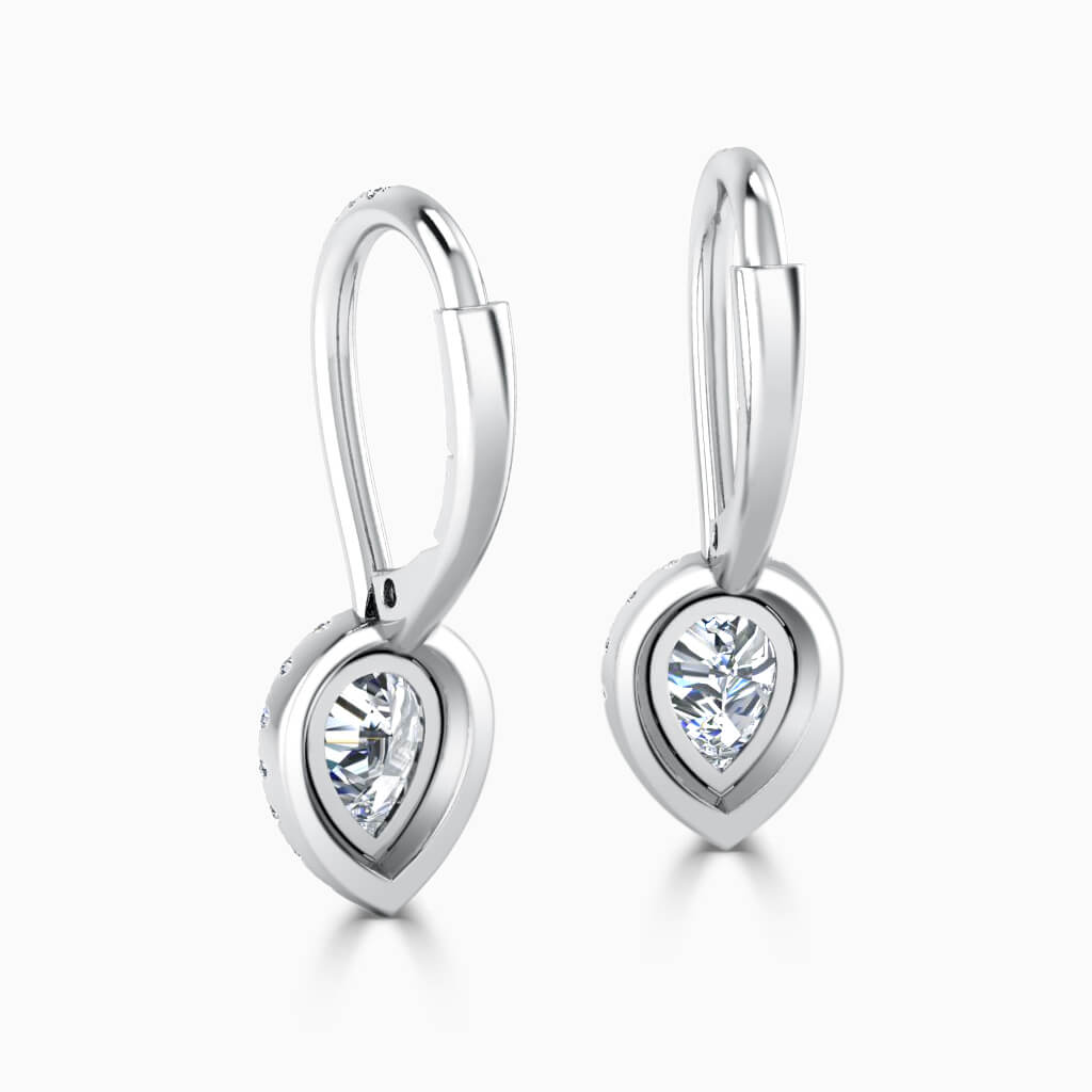 18ct White Gold Pear Shape Cutdown Diamond Drop Halo Earrings Diamond Earrings