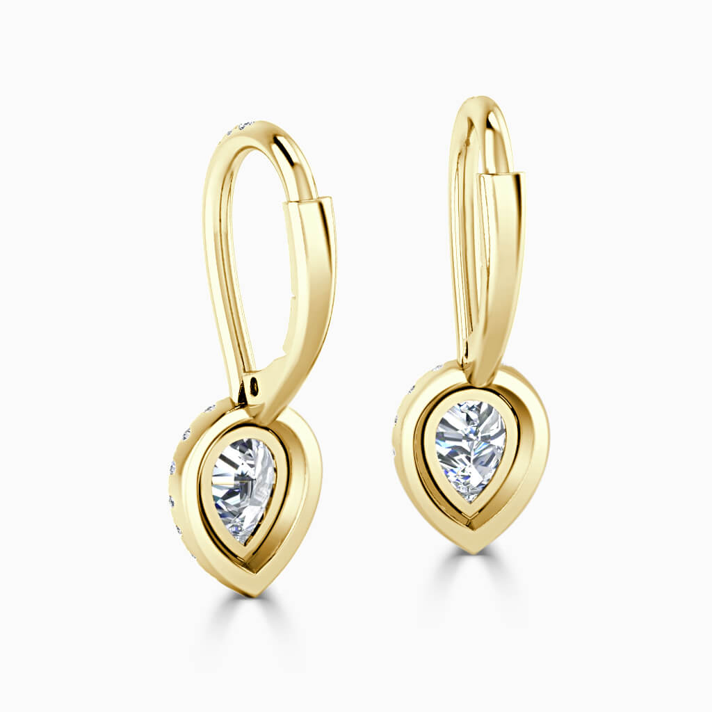 18ct Yellow Gold Pear Shape Cutdown Diamond Drop Halo Earrings Diamond Earrings
