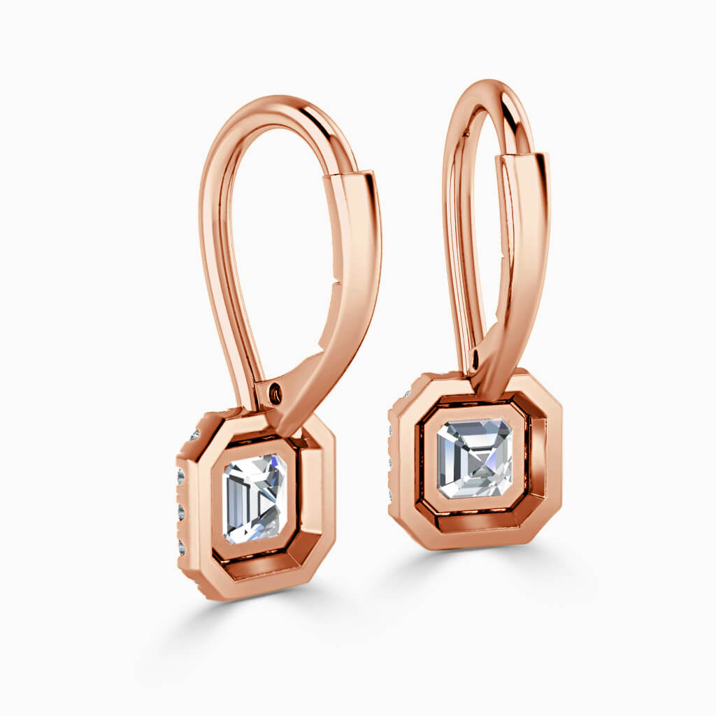 18ct Rose Gold Asscher Cut Diamond Drop Halo Earrings Diamond Earrings