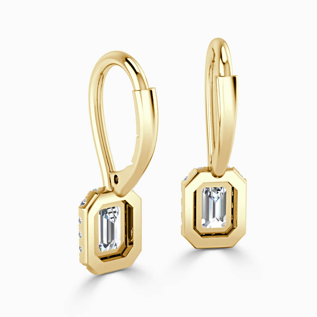 18ct Yellow Gold Emerald Cut Diamond Drop Halo Earrings Diamond Earrings