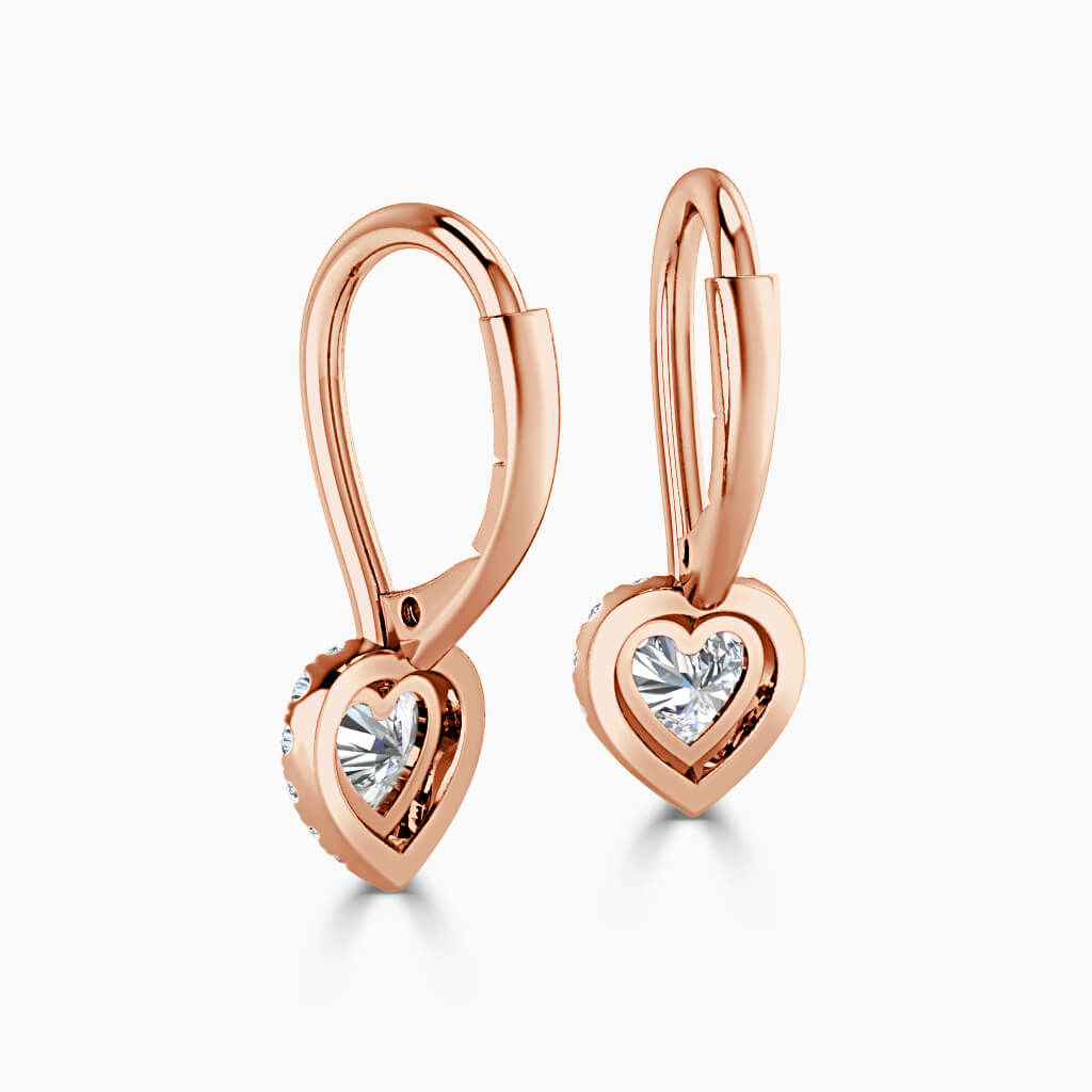 18ct Rose Gold Heart Shape Diamond Drop Halo Earrings Diamond Earrings
