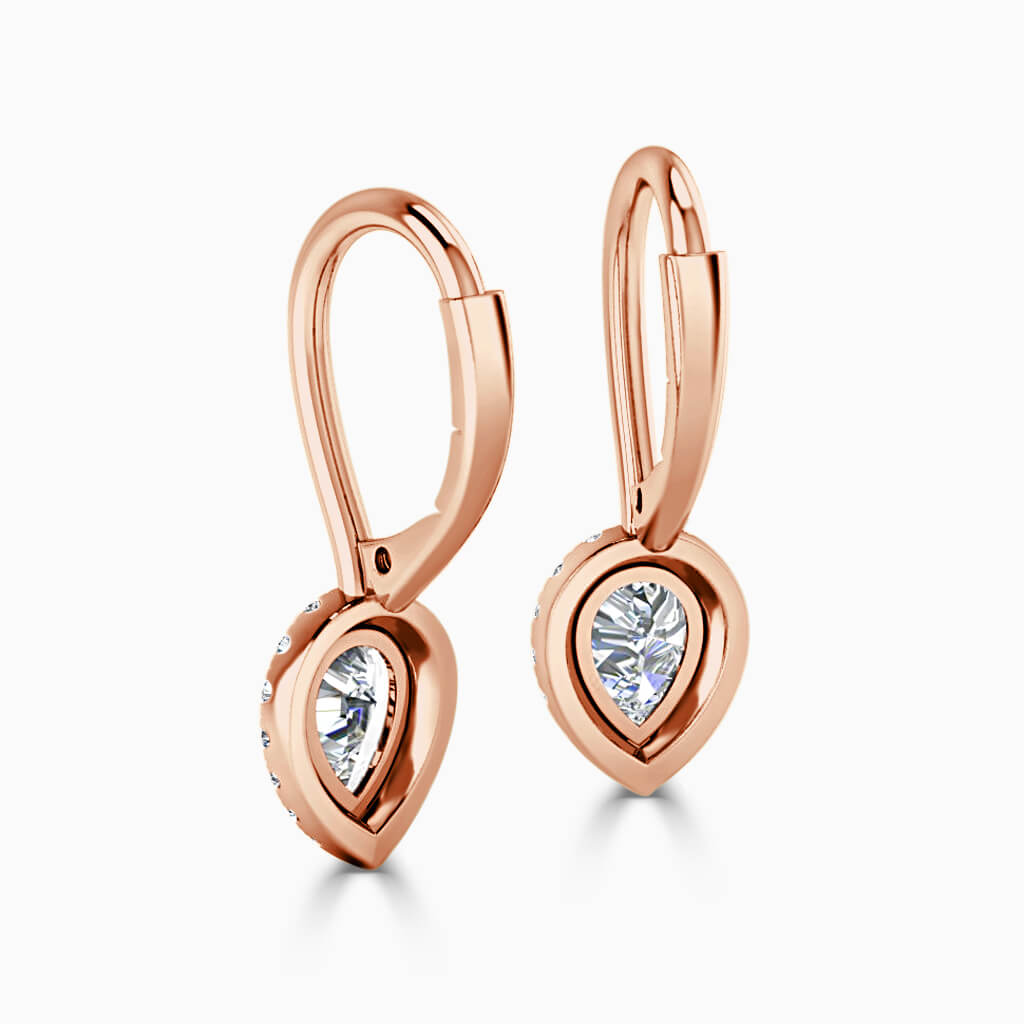 18ct Rose Gold Pear Shape Diamond Drop Halo Earrings Diamond Earrings
