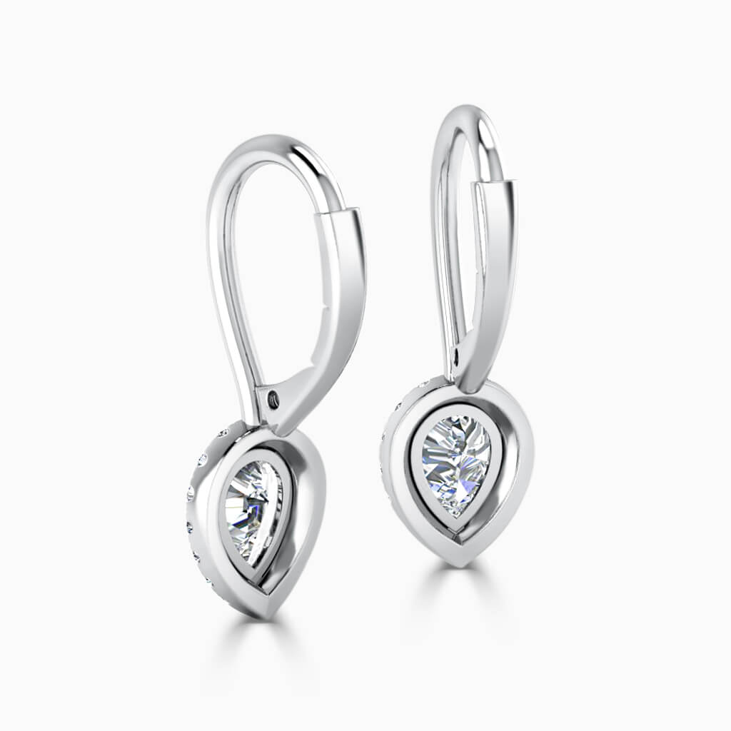 18ct White Gold Pear Shape Diamond Drop Halo Earrings Diamond Earrings
