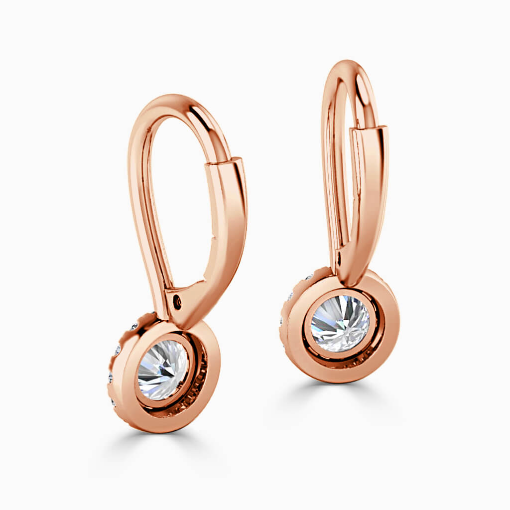 18ct Rose Gold Round Brilliant Diamond Drop Halo Earrings Diamond Earrings