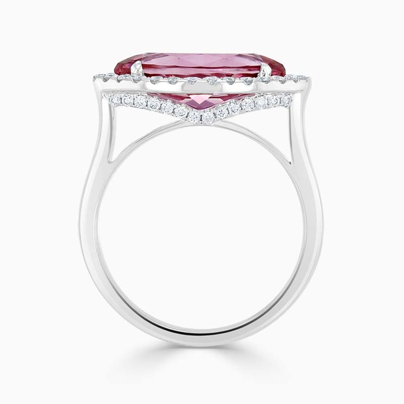 18ct White Gold Marquise Pink Tourmaline & Diamond Halo Ring