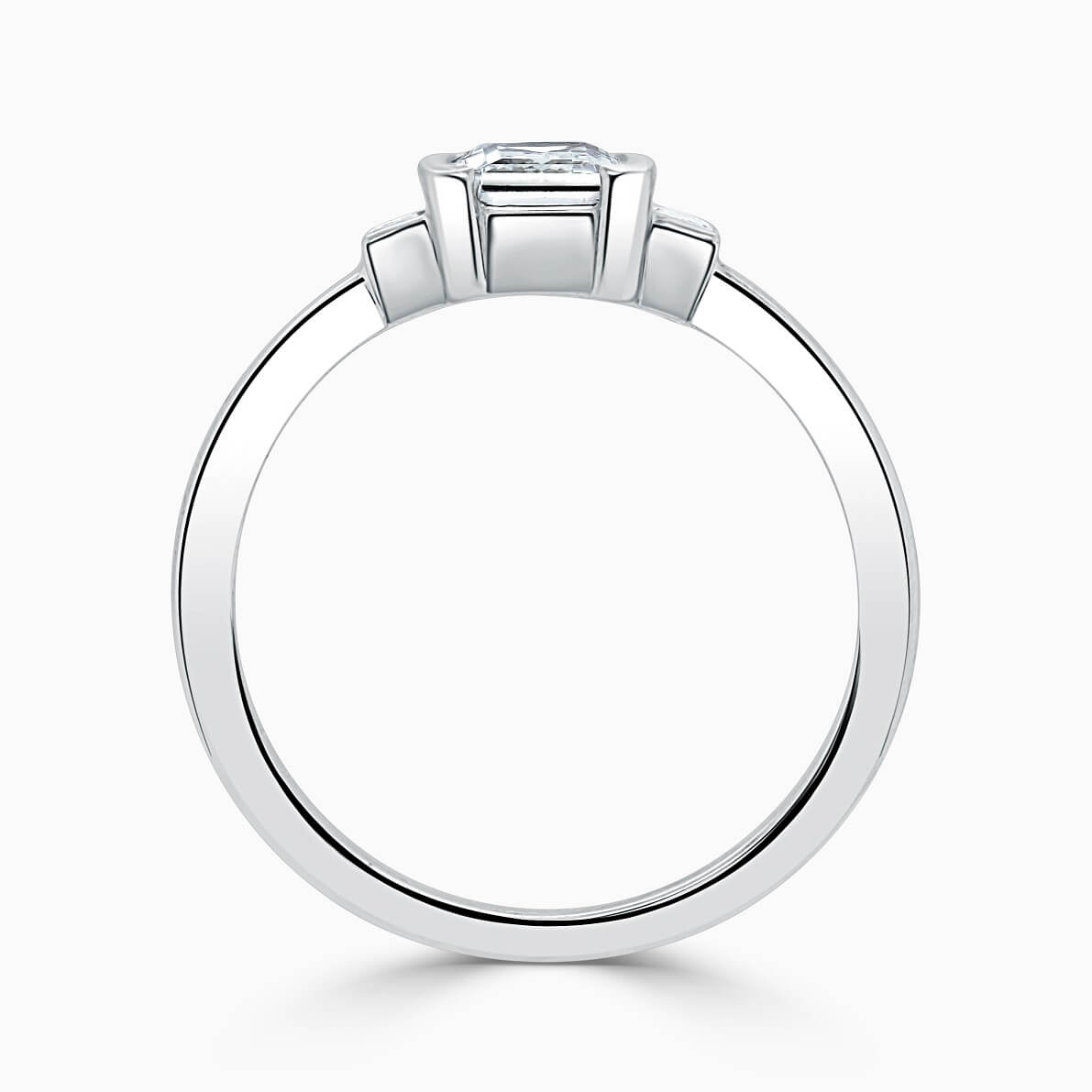 Platinum Emerald Cut Art Deco 3 Stone With Baguettes Engagement Ring