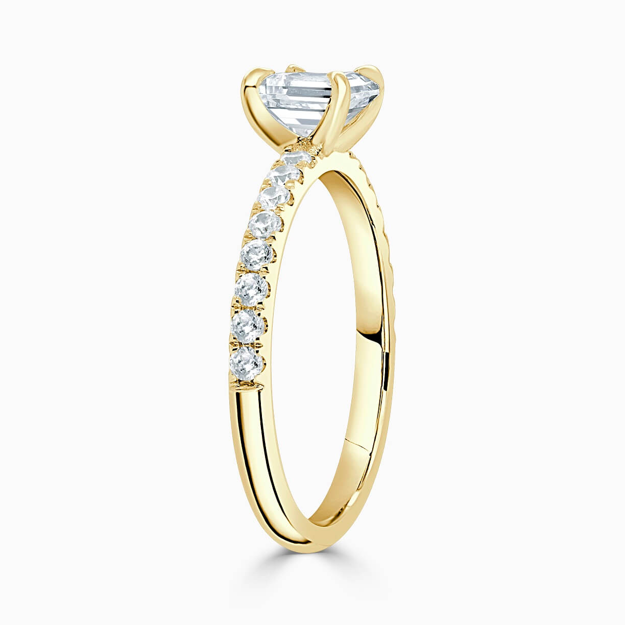 18ct Yellow Gold Emerald Cut Side Cutdown Engagement Ring