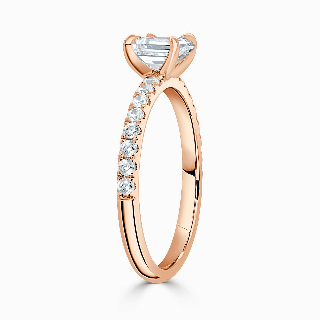 18ct Rose Gold Radiant Cut Side Cutdown Engagement Ring