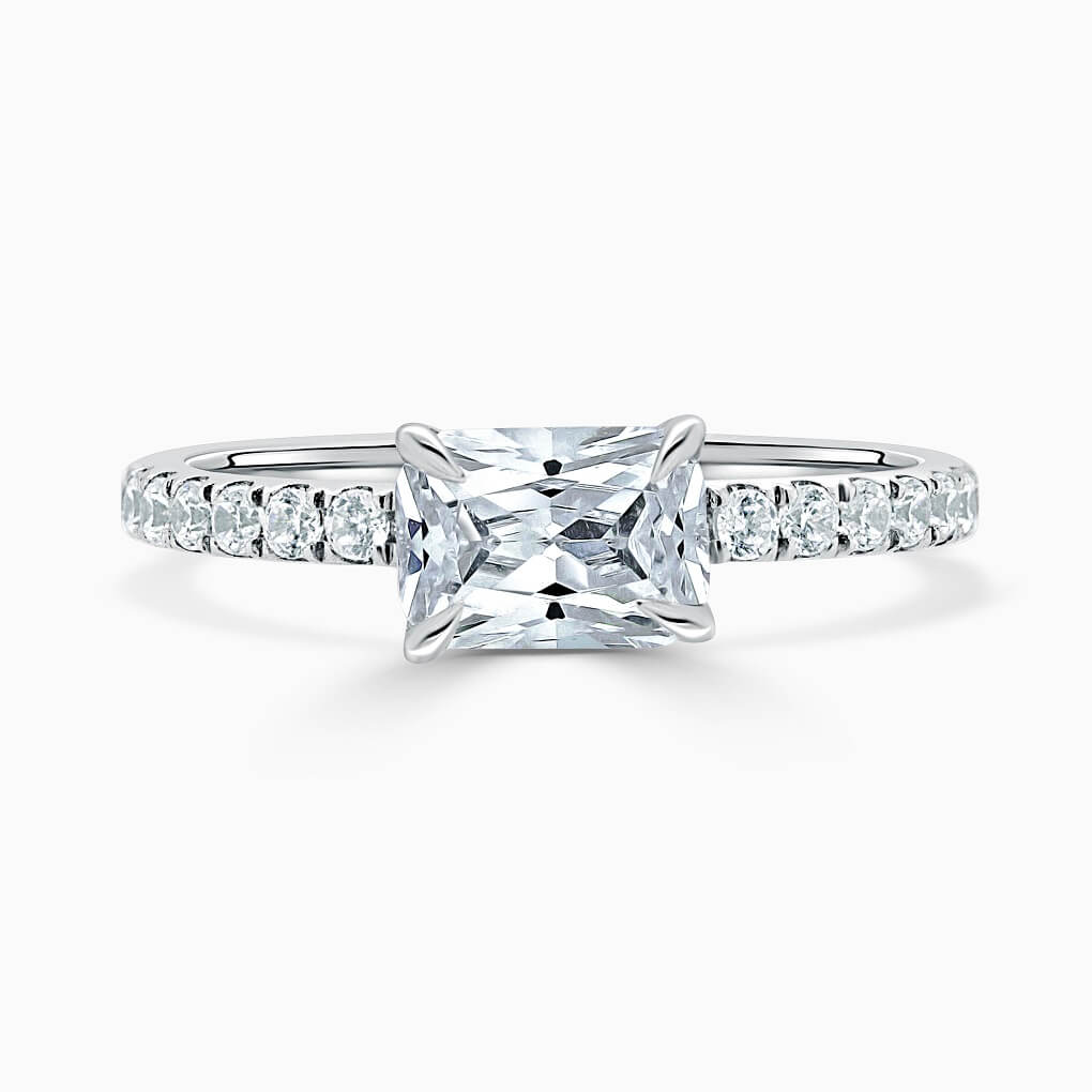 18ct White Gold Radiant Cut Side Cutdown Engagement Ring