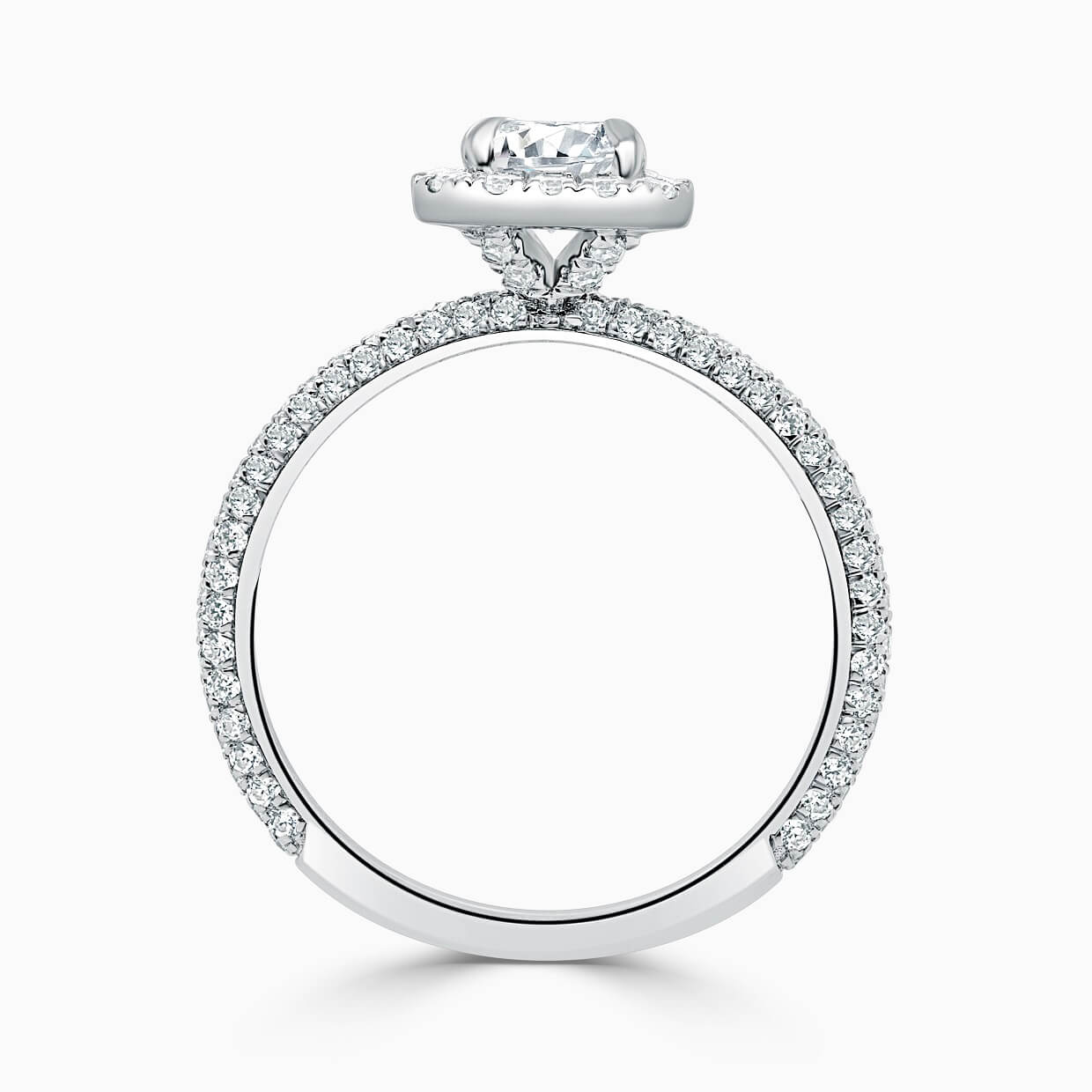 18ct White Gold Emerald Cut Halo With Micro Pave Engagement Ring