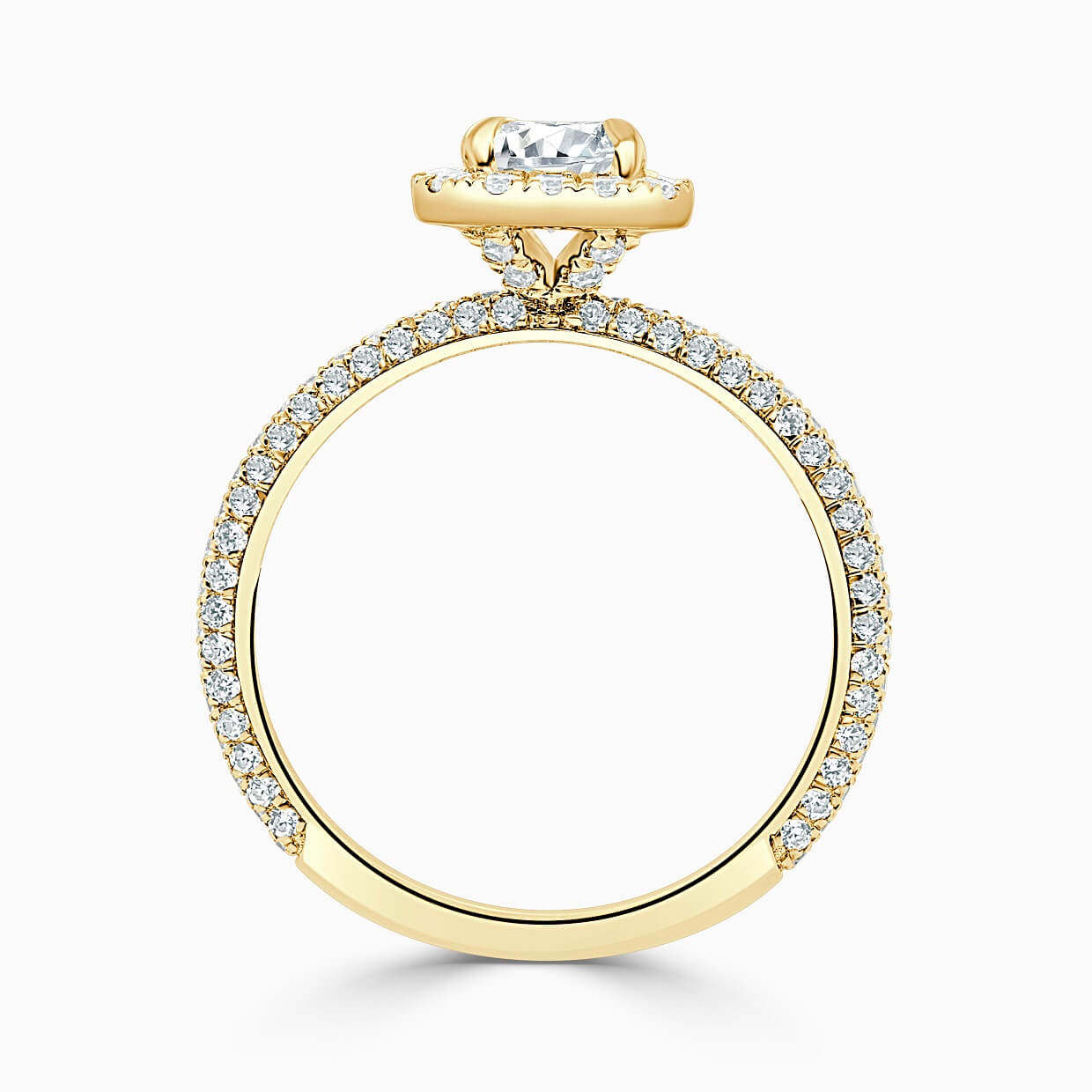 18ct Yellow Gold Emerald Cut Halo With Micro Pave Engagement Ring