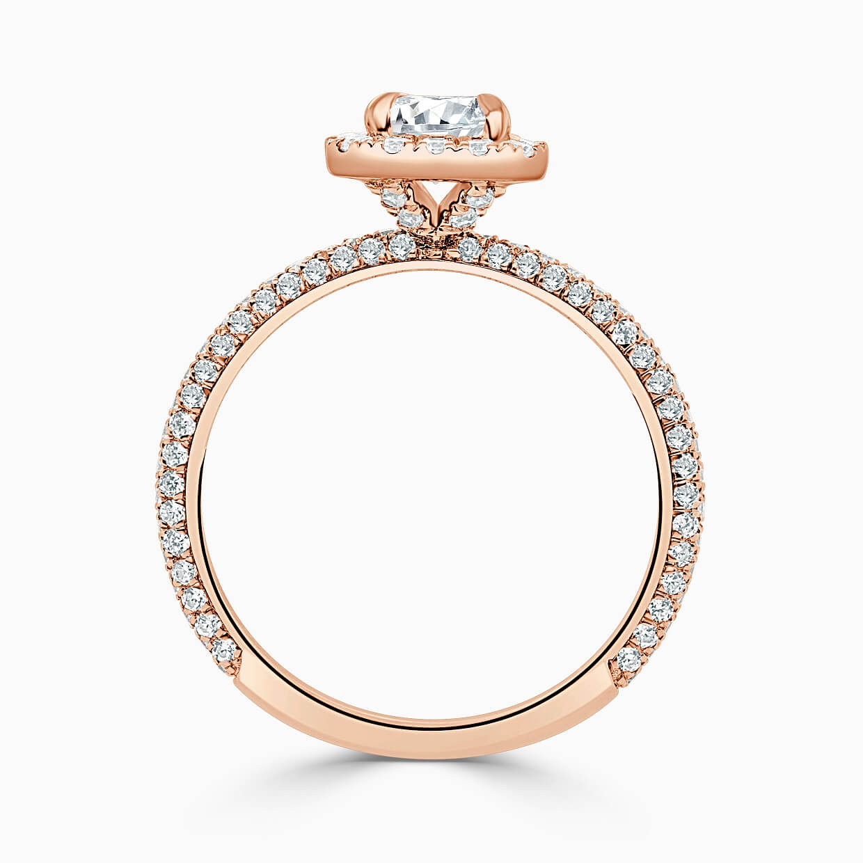 18ct Rose Gold Emerald Cut Halo With Micro Pave Engagement Ring
