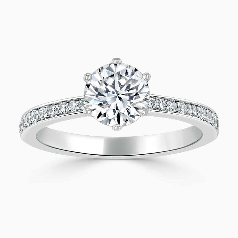 Platinum Round Brilliant 6 Claw Brilliant Pavé Engagement Ring