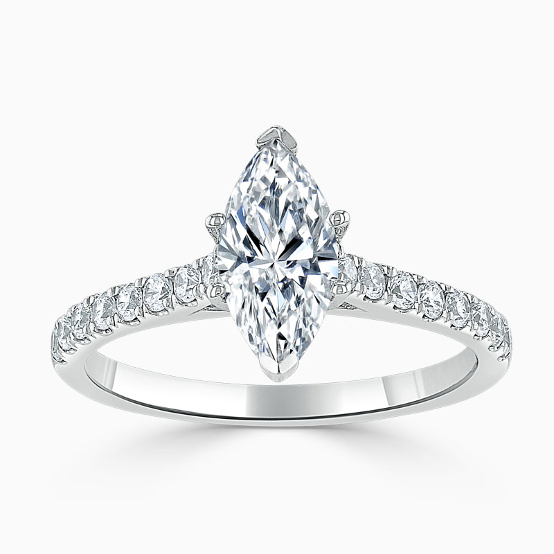 18ct White Gold Marquise Cut Classic Wedfit Cutdown Engagement Ring
