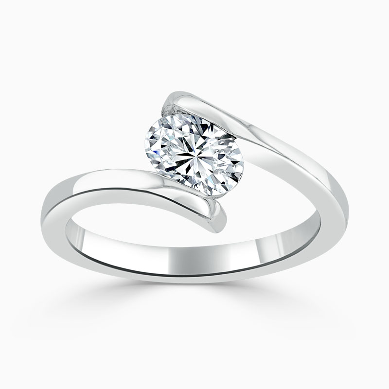 18ct White Gold Oval Shape Crossover Engagement Ring