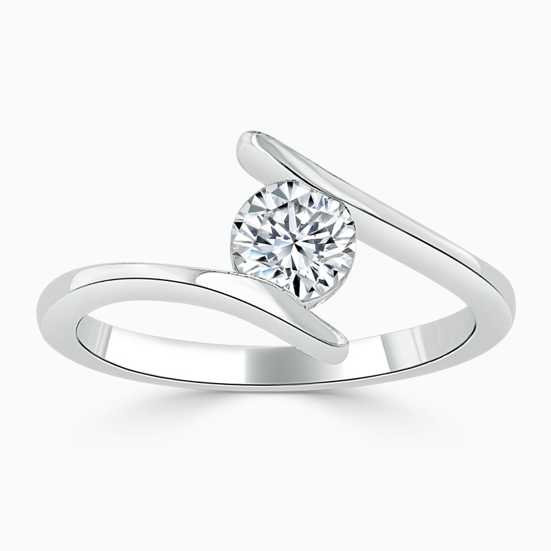 Platinum Round Brilliant Crossover Engagement Ring