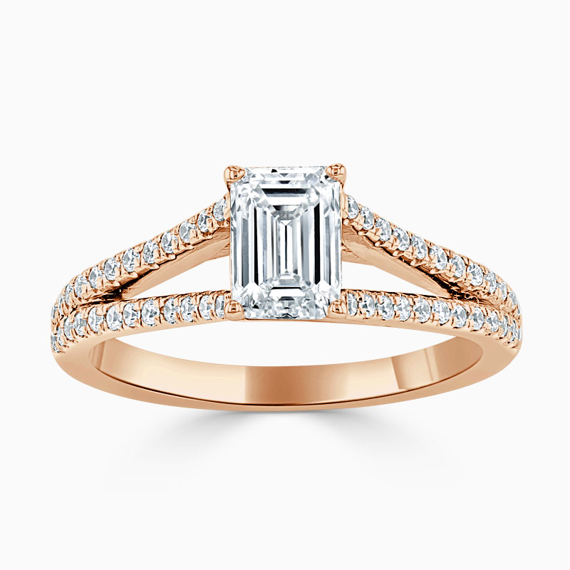 18ct Rose Gold Emerald Cut Cutdown Split Shoulder Engagement Ring