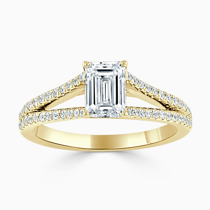 18ct Yellow Gold Emerald Cut Cutdown Split Shoulder Engagement Ring