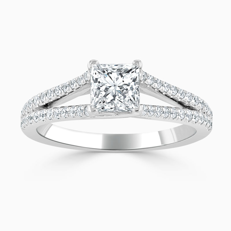18ct White Gold Princess Cut Cutdown Split Shoulder Engagement Ring
