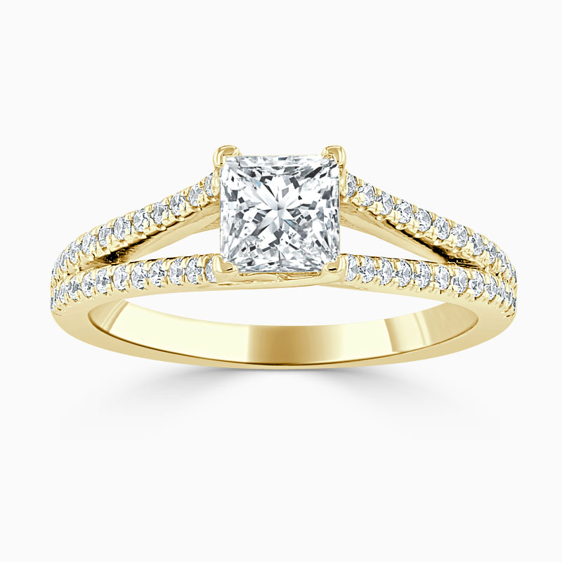 18ct Yellow Gold Princess Cut Cutdown Split Shoulder Engagement Ring