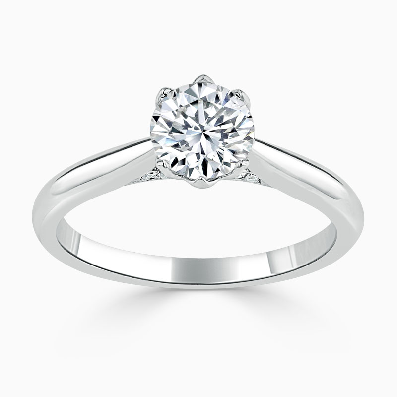 18ct White Gold Round Brilliant Diamond Set Lotus Engagement Ring