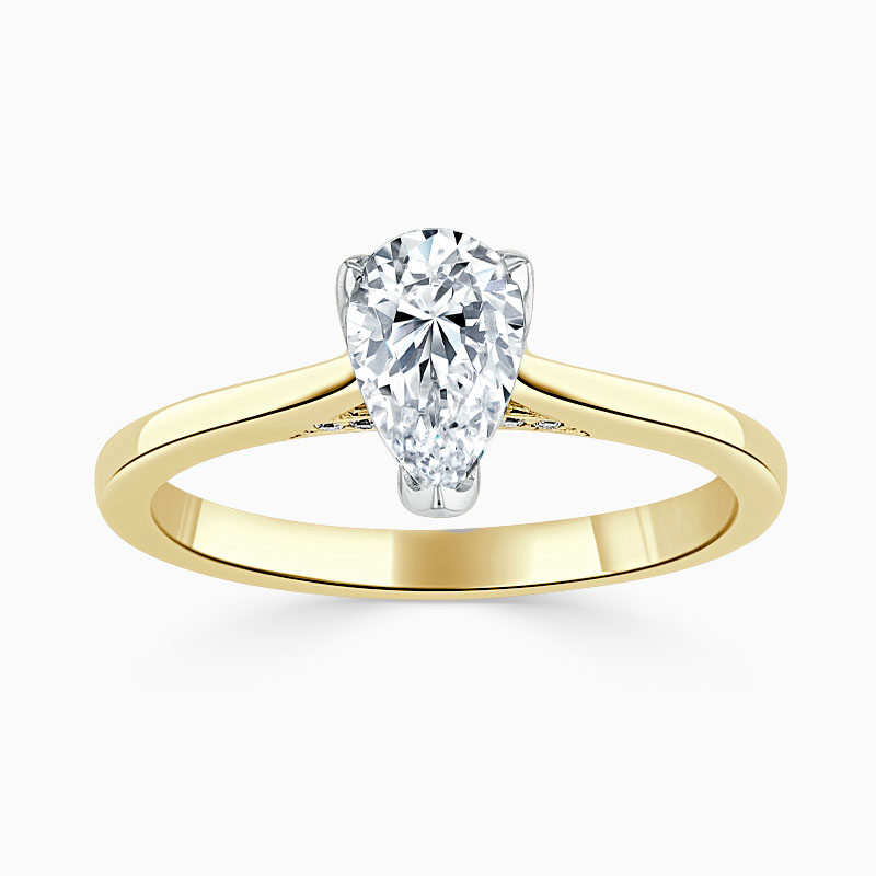 18ct Yellow Gold Pear Shape Diamond Set Lotus Engagement Ring