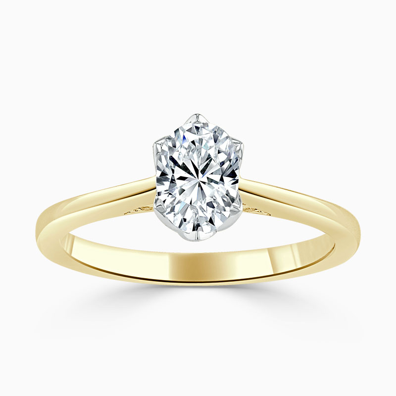 18ct Yellow Gold Oval Shape Diamond Set Lotus Engagement Ring