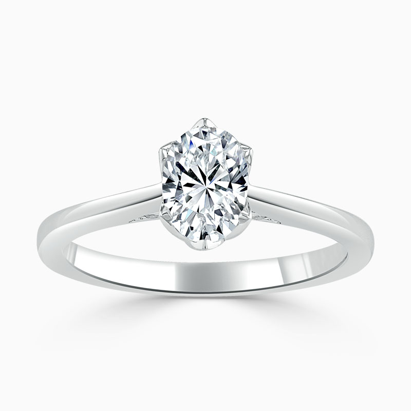 Platinum Oval Shape Diamond Set Lotus Engagement Ring