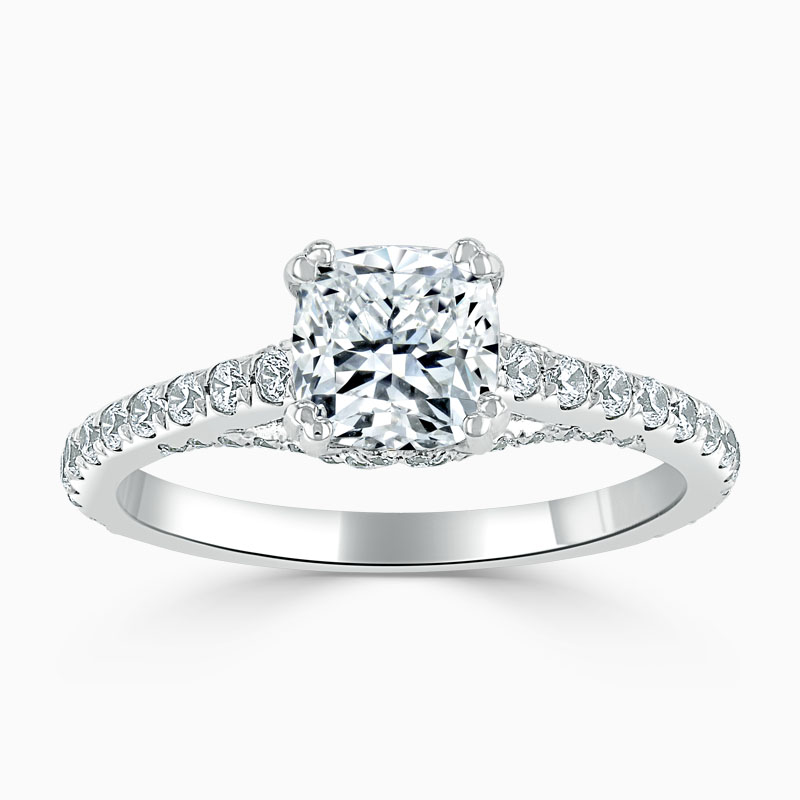 Platinum Cushion Cut Entwined Set Engagement Ring