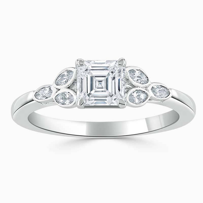 Platinum Asscher Cut Leaf Engagement Ring