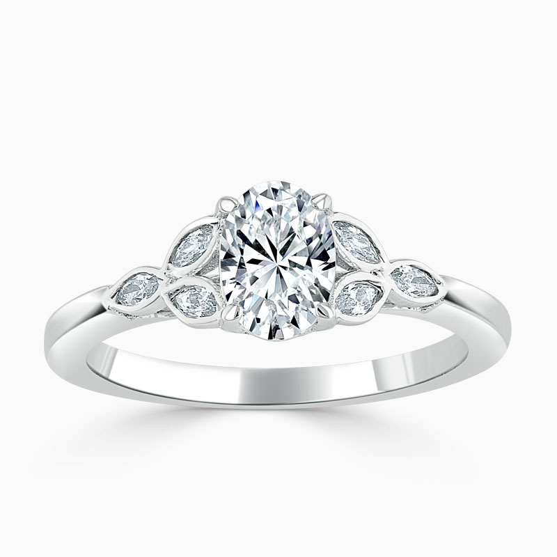18ct White Gold Oval Shape Leaf Engagement Ring
